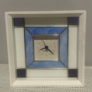 Blue and white hallmark Stained Glass Square Wall Clock